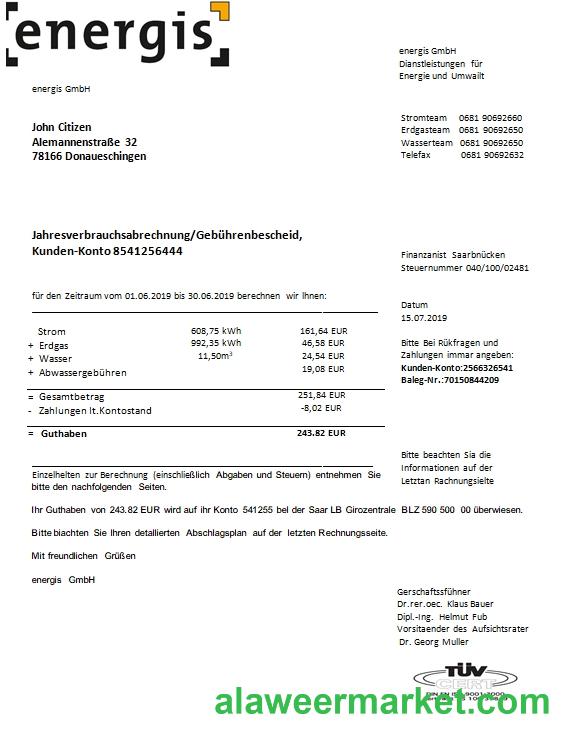 Germany Energis utility bill